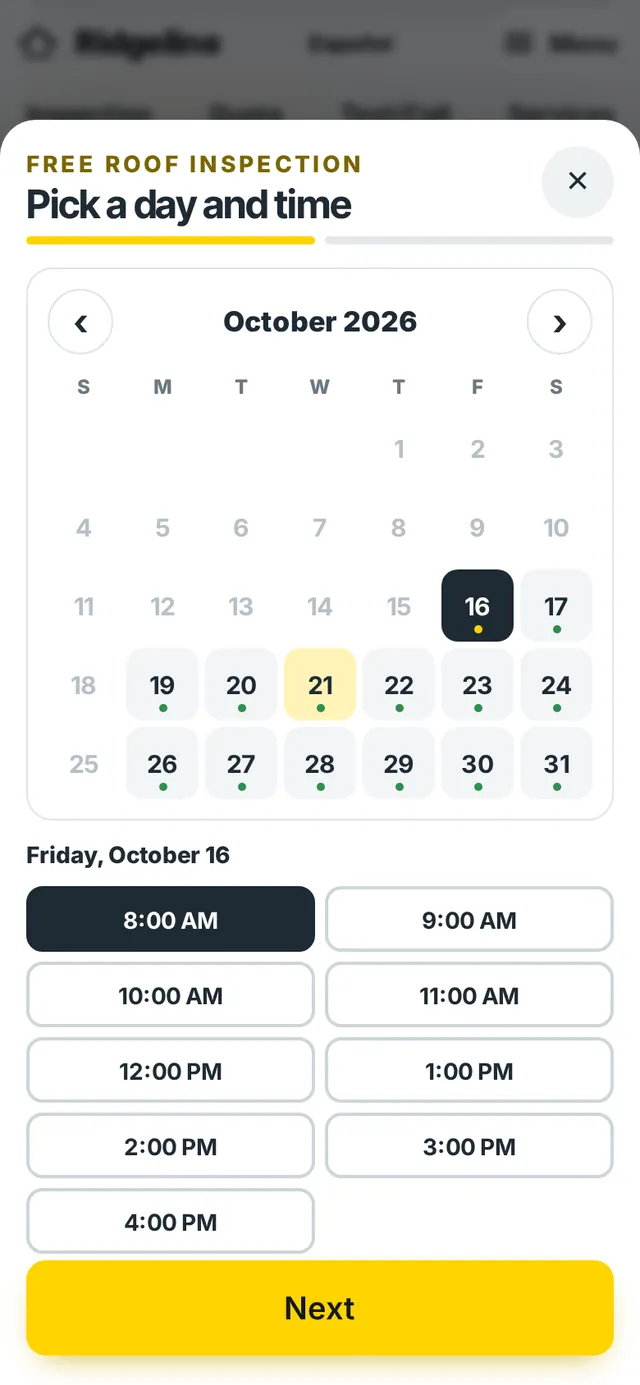 Booking calendar on a phone